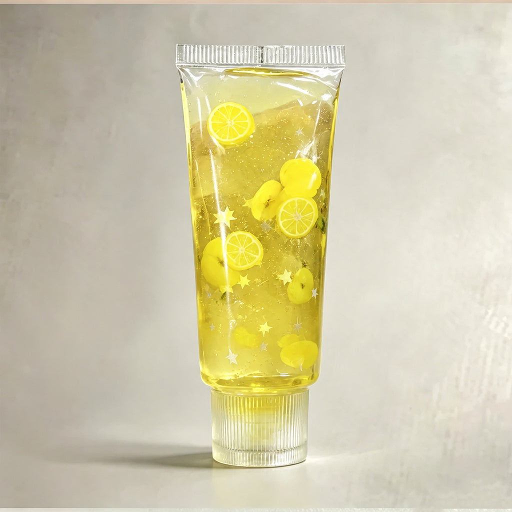 Toothpaste tube squishy, Lemon Yellow style, clear yellow tube with lemon slices and stars