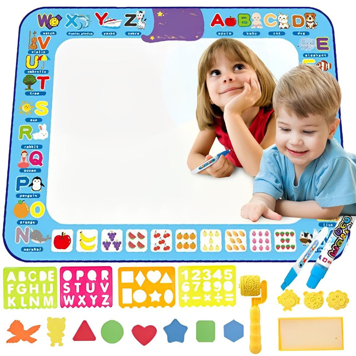 Water Drawing Mat with Educational Border and Accessories, B - 39 x 30 in