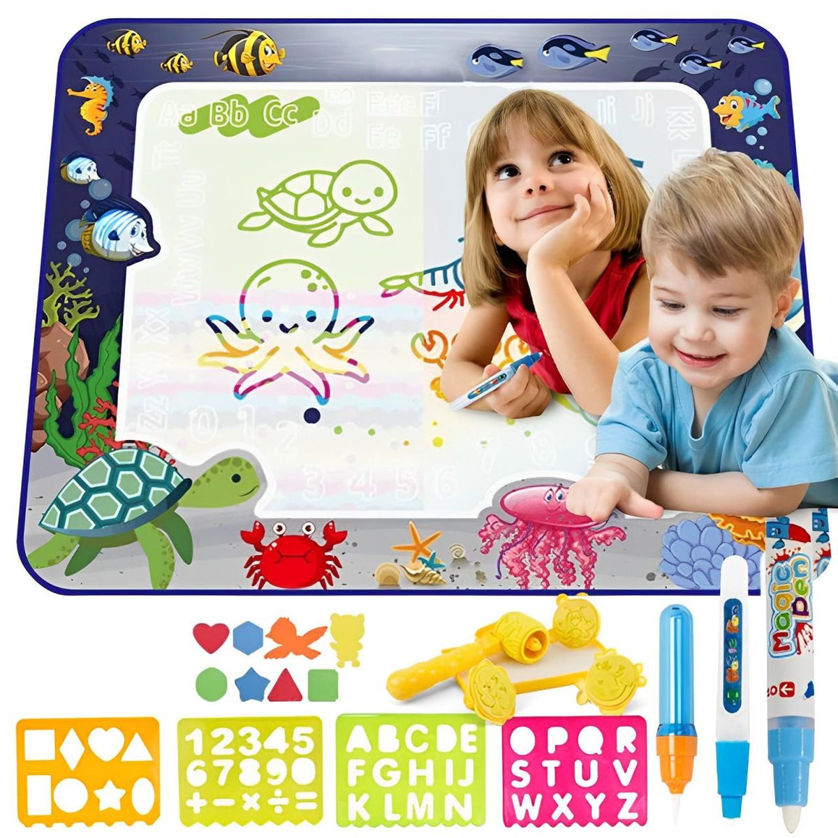 Water Drawing Mat with Educational Border and Accessories, C - 39 x 31 in