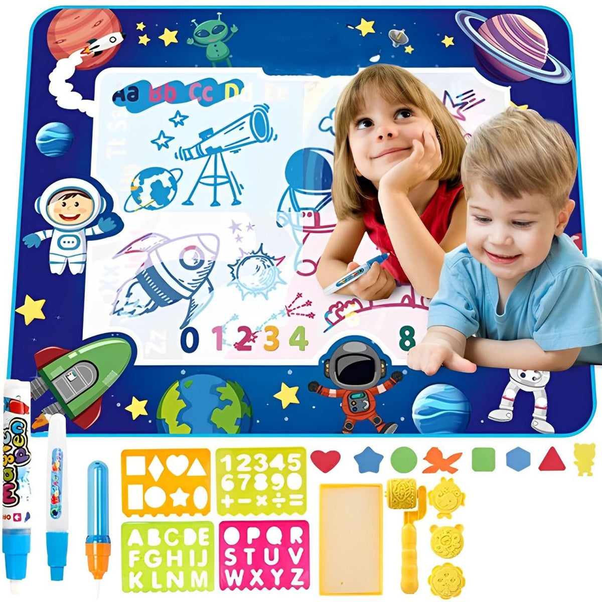 Water Drawing Mat with Educational Border and Accessories, D - 39 x 31 in