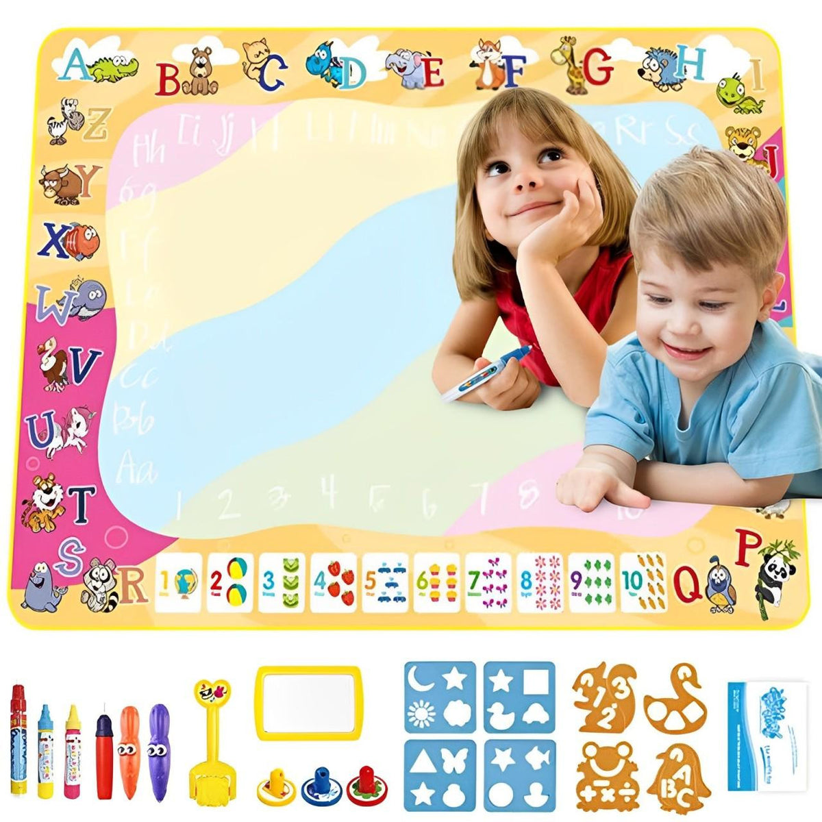 Water Drawing Mat with Educational Border and Accessories, A - 39 x 28 in