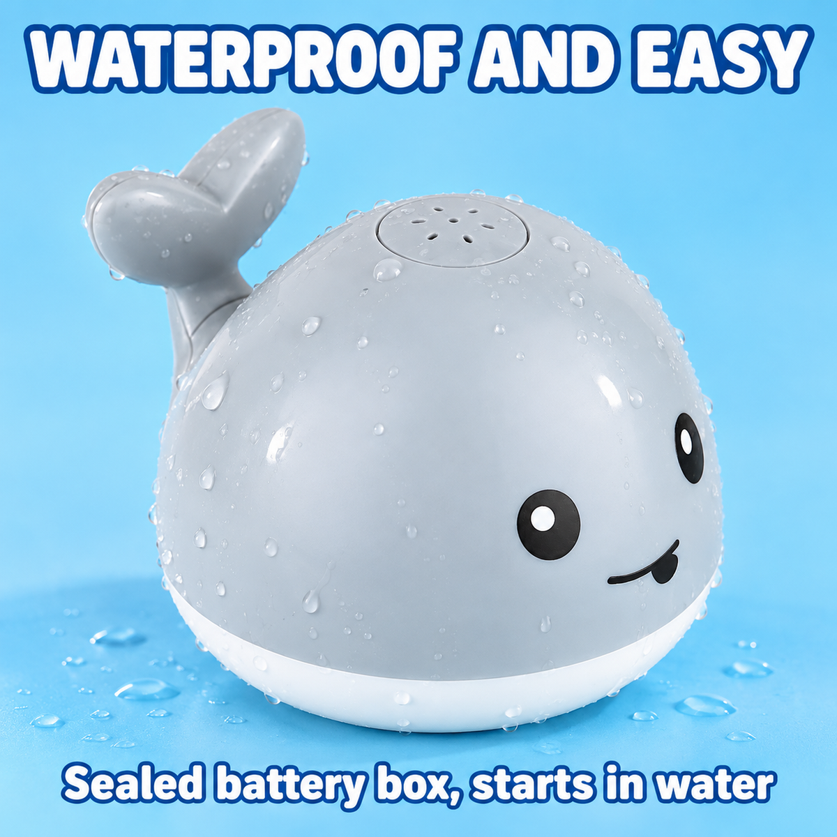 Gray whale bath toy, waterproof battery box